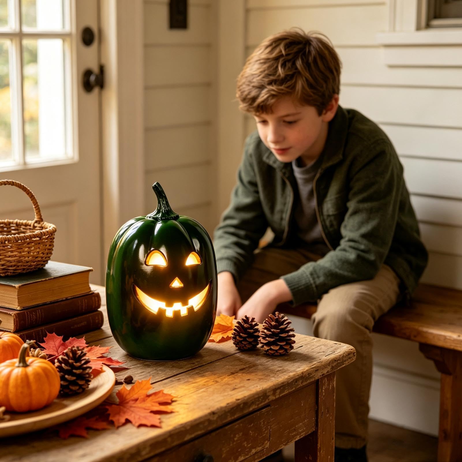 Luci a forma di zucca a batteria, in resina, divertente decorazione per la | Halloween Luci Autunno Zucca Decorazione per la Casa Soggiorno Tavolo da Pranzo Camino Casa Infestata Festa