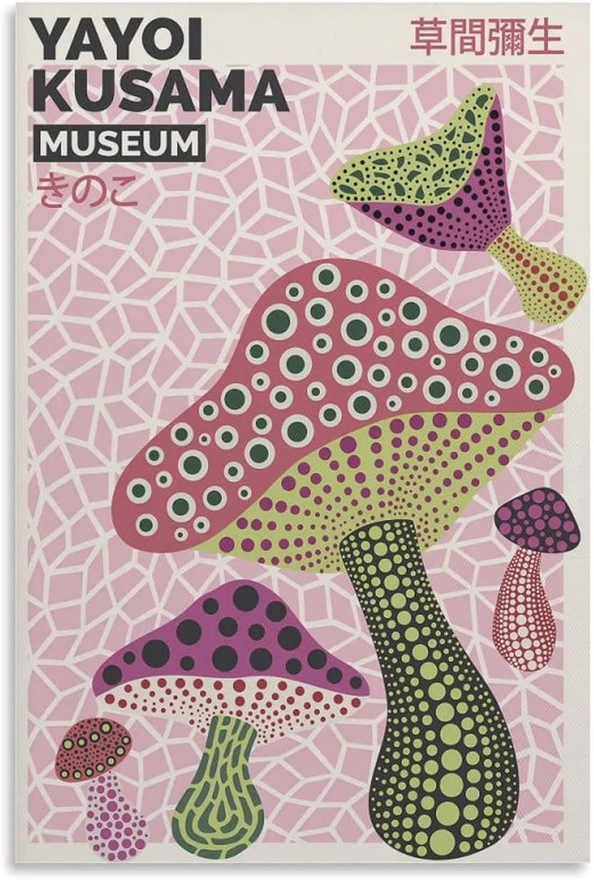Mushroom by Yayoi Kusama Abstract Print, Yayoi Kusama Art Print, Pink Beige Wall Art, Famous Artist Poster Canvas Artwork Prints Rustic Farmhouse Decorations for Living Room Bathroom Bedroom 12x18inch