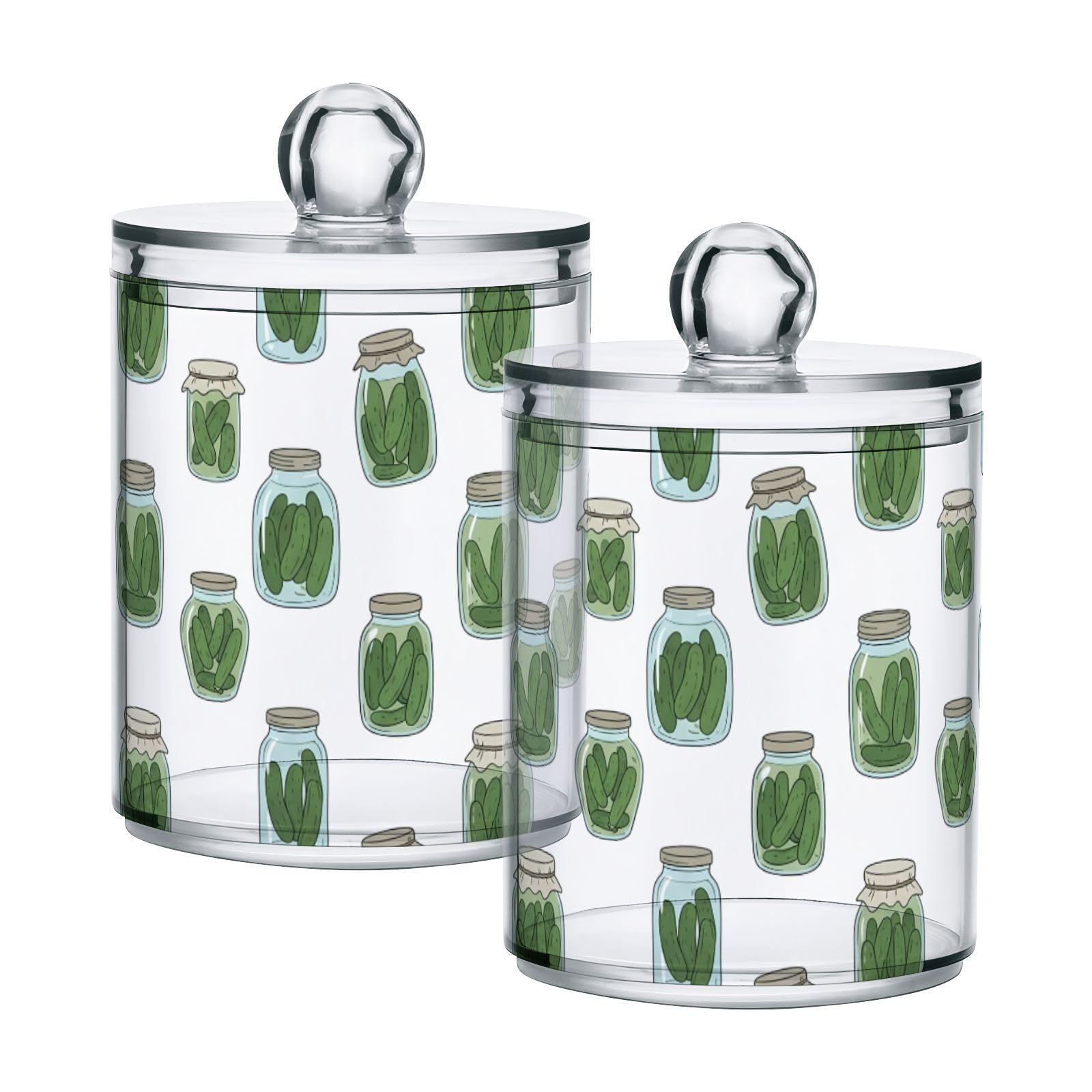 Lyeorm Pickle Jar Apothecary Jars with Lid 4 Pack Qtip Holder Dispenser Bathroom Storage Organizer Clear Plastic Canister Jar for Cotton Ball, Cotton Swab