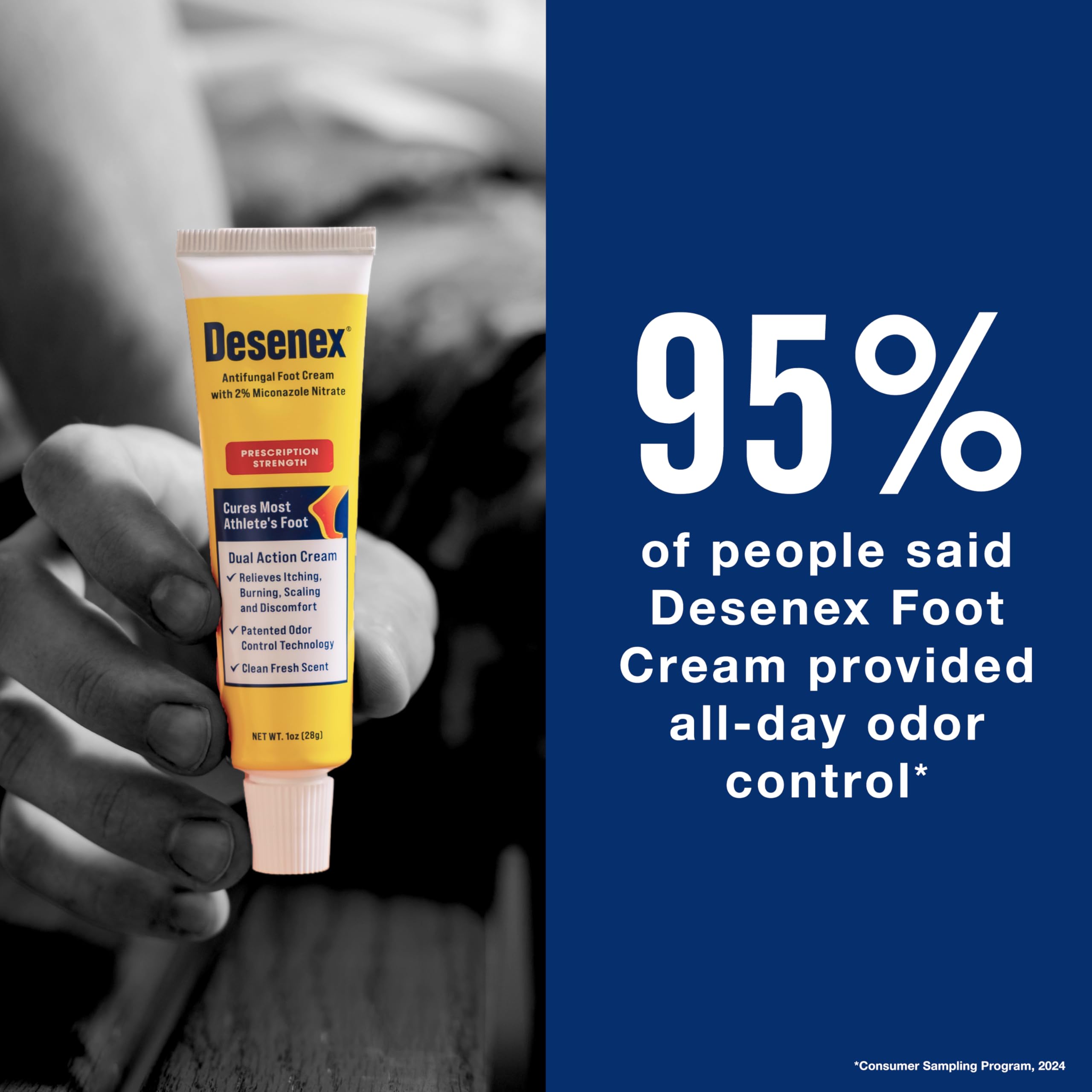 Desenex Anti-Fungal Foot Cream Cures Most Athlete’s Foot, Prescription-Strength 2% Miconazole Nitrate, Helps Relieve Itching, Burning & Scaling, All-Day Odor Control for Fresh Feet, Fresh Scent, 1oz