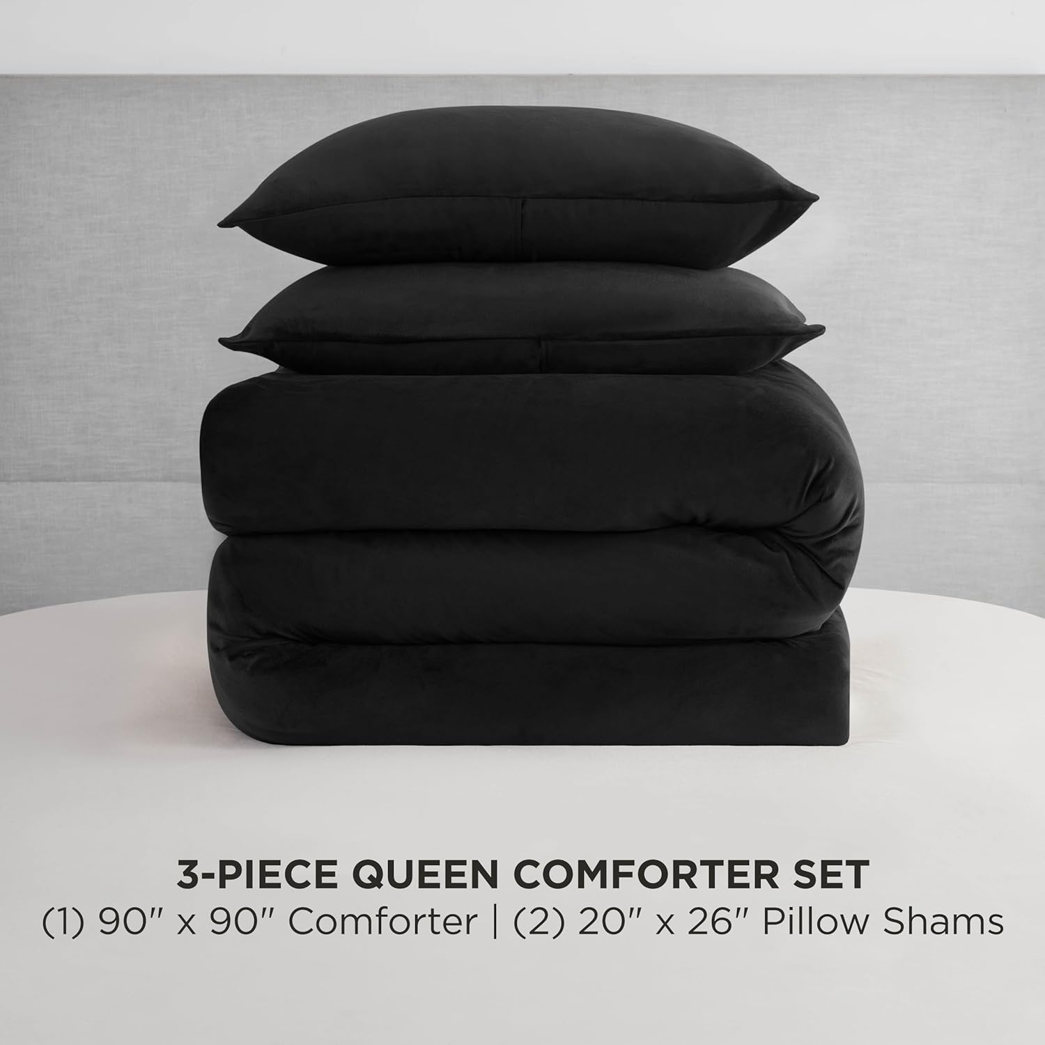 Juicy Couture Black Velour Full/Queen Comforter Set - 3 Piece Luxury Bedding Ensemble Black Full/Queen