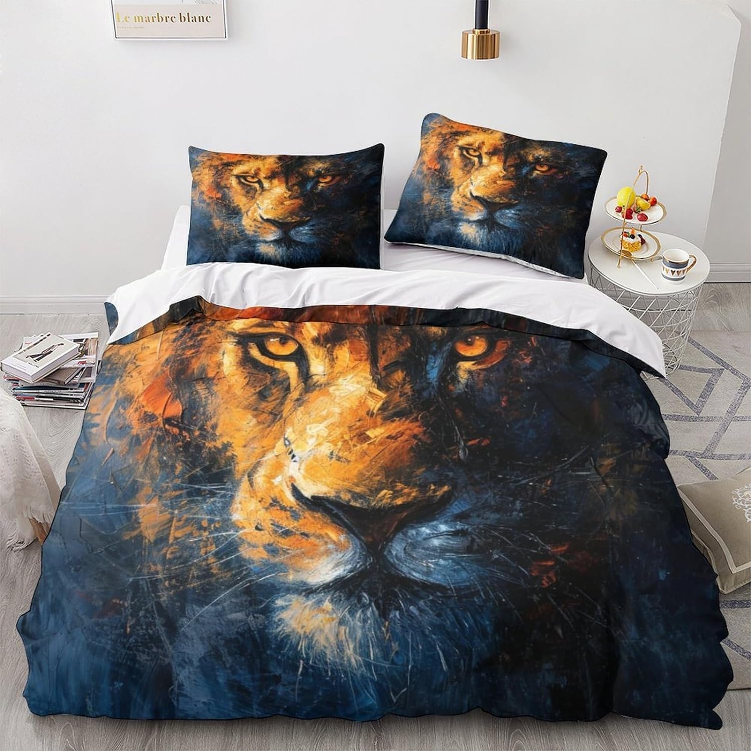 Parure de lit 200x200 lion en microfibre pour chambre d'adolescent