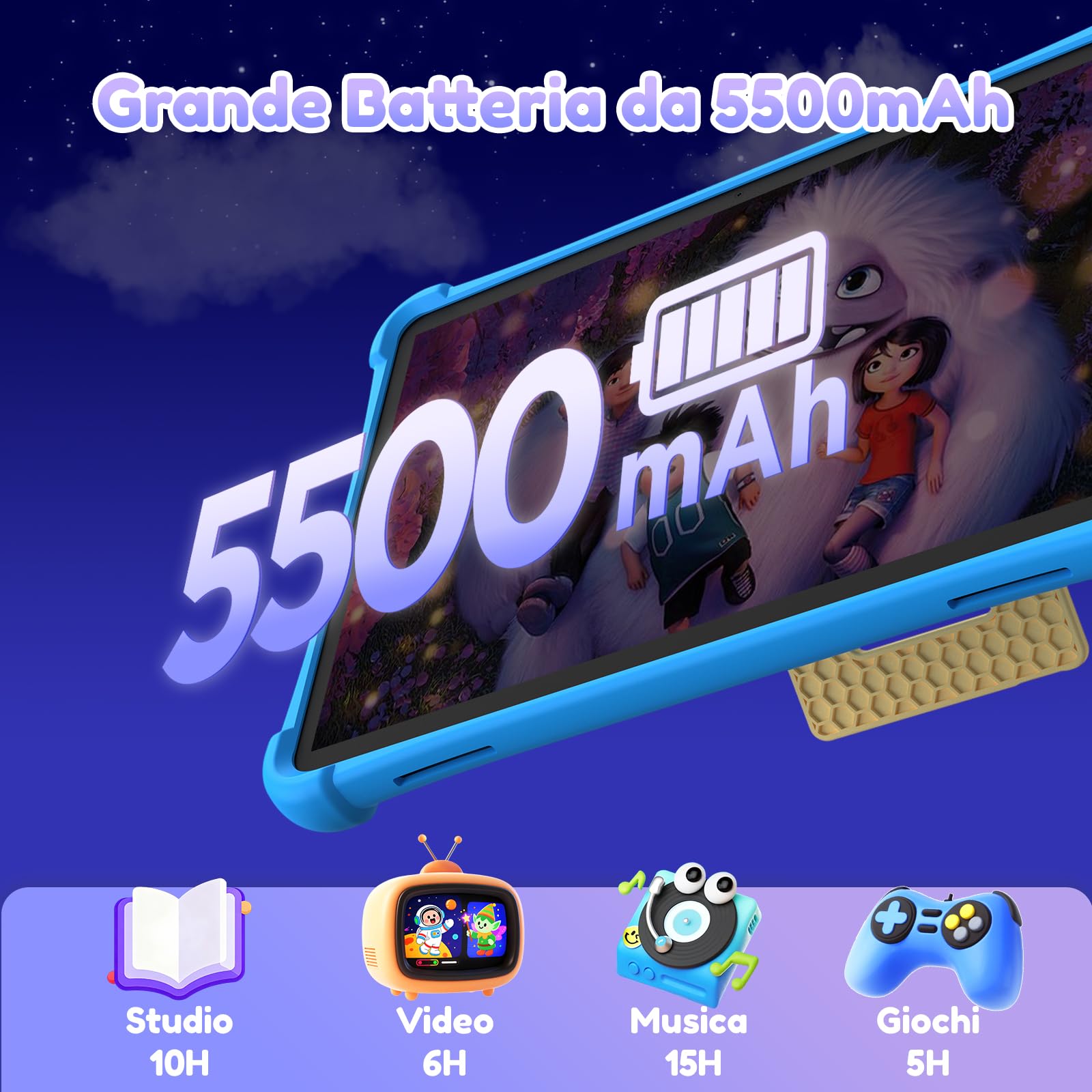 ALLDOCUBE iPlay 70 SE Tablet per Bambini 10 Pollici, Controllo Parentale iWAWA, 4G LTE Android 15, 7GB RAM+64GB ROM (TF 512GB), Batteria 5500mAh, 5G Wi-Fi, BT 5.0, GPS, Custodia Eva Inclusa - Blu