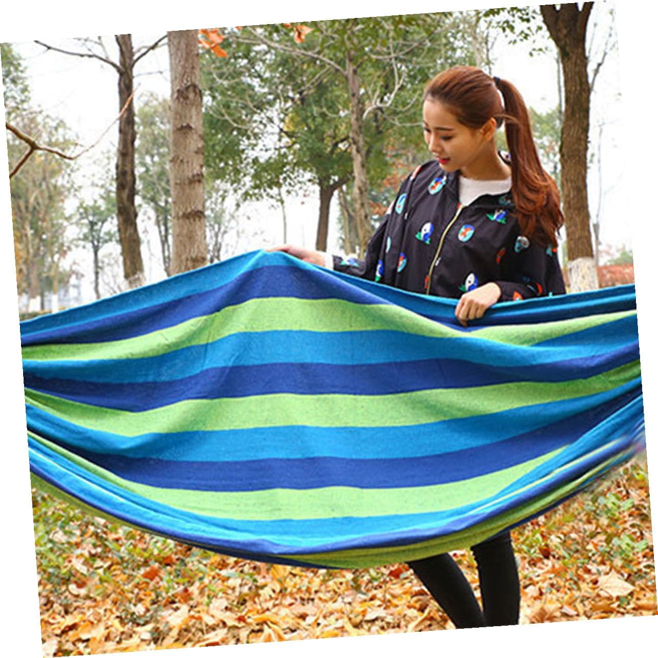 Double Thickened Canvas Swing Hammock Outdoor Camping Hanging Chair with Two Bind Ropes and Carry Bag Blue for Backpacking Travel and Relaxation