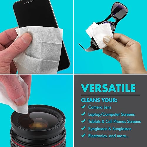 Miniatura 5 de Toallitas de limpieza de lentes  Paquete de 100 paños de limpieza prehumedecidos y almohadillas limpiadoras de gafas envueltas individualmente para