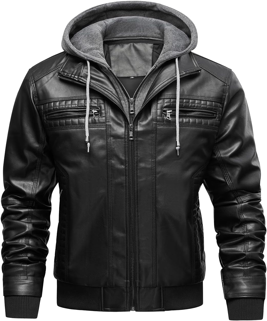 FTIMILD Men's Leather Jacket Motorcycle Jacket Windproof PU Vintage Bomber Jacket with Removable Hood - Image 4