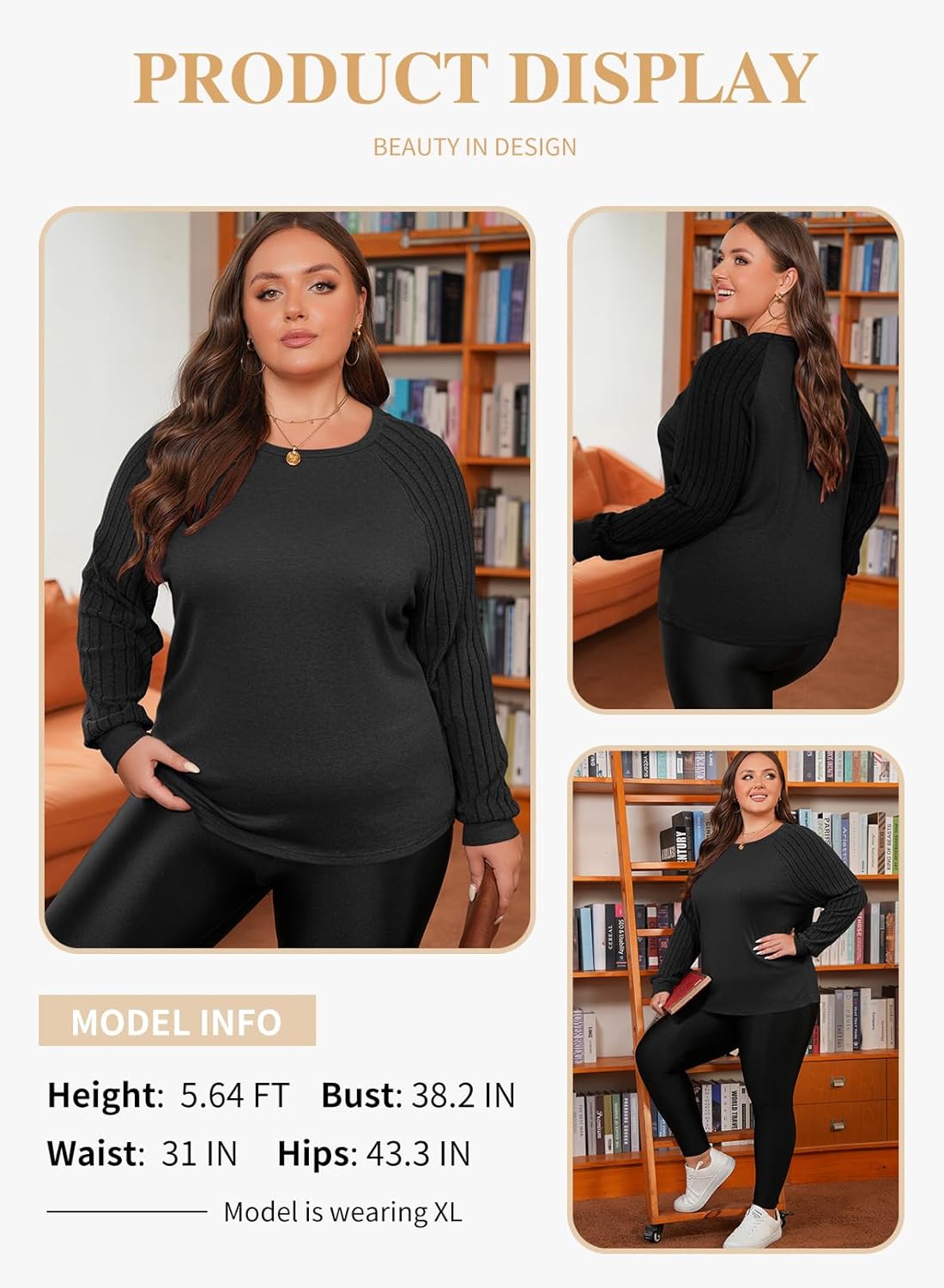 Eytino Plus Size Tops for Women Casual Crewneck Raglan Long Sleeve Shirts Loose Lightweight Tunics(1X-5X) - Image 3