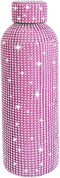 17oz Bling Water Bottle, Bling Diamond Thermoses 304 Stainless Steel Thermal Bottle Refillable Water Bottle with Lid, Glitter Gift for Women, Rose Red