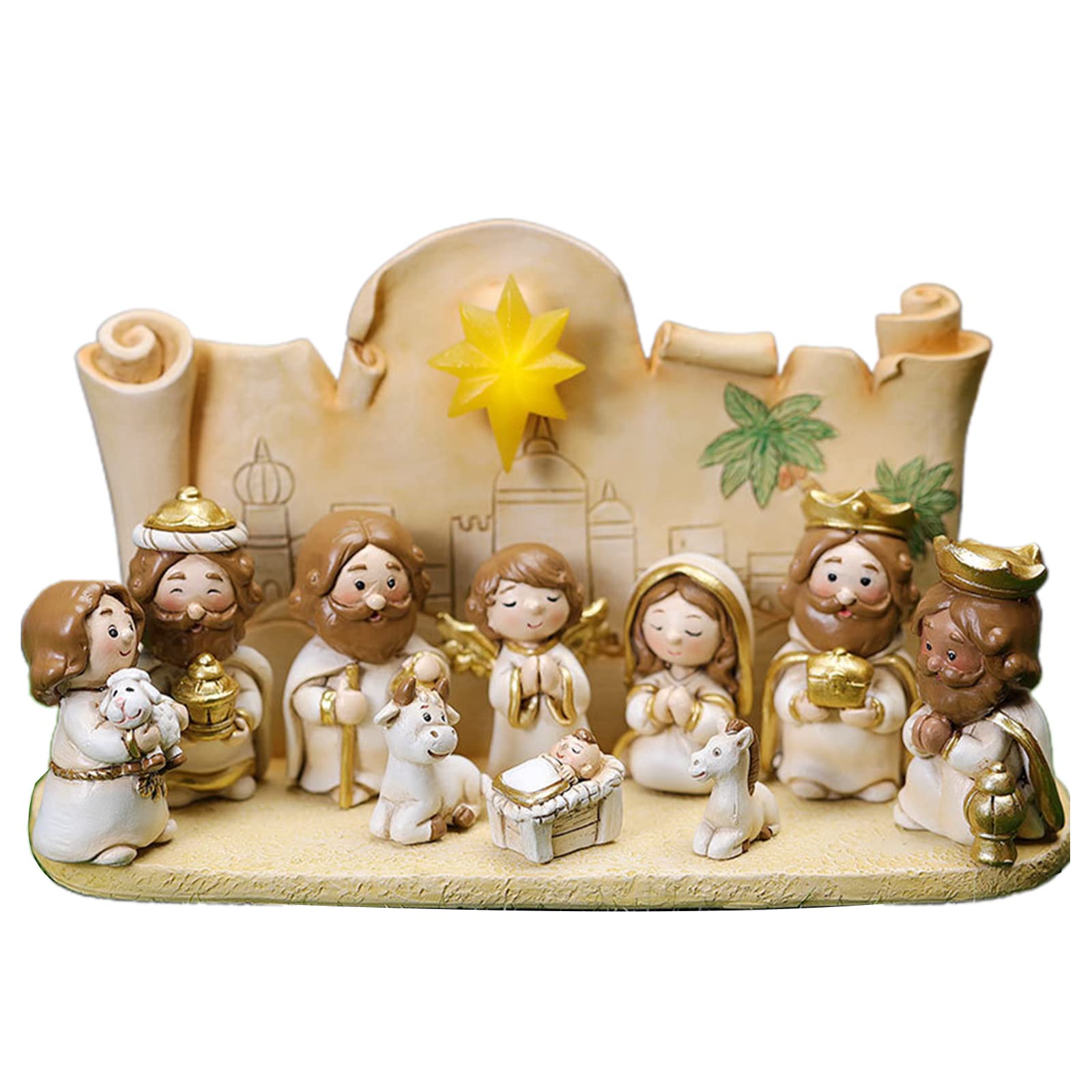 Kalttoy White Christmas Manger Decoration Set Holy Family Sculpture Religion For Catholic Decoration Gift Christmas Manger Nativity Set