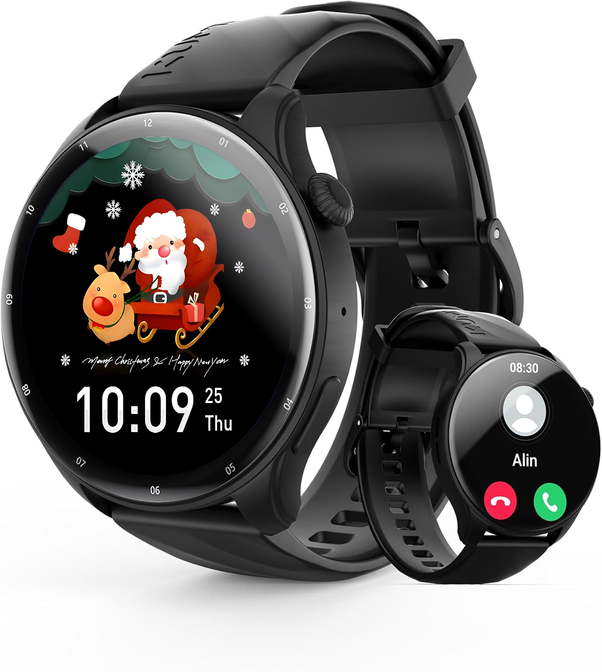 Kumi Smart Watch for Men, 1.43'' AMOLED Smartwatch, 24h Heart Rate Monitor, Sleep Monitor, 100+ Sport Modes, IP68 Waterproof Activity Tracker and Smartwatches for Android and iOS, Black