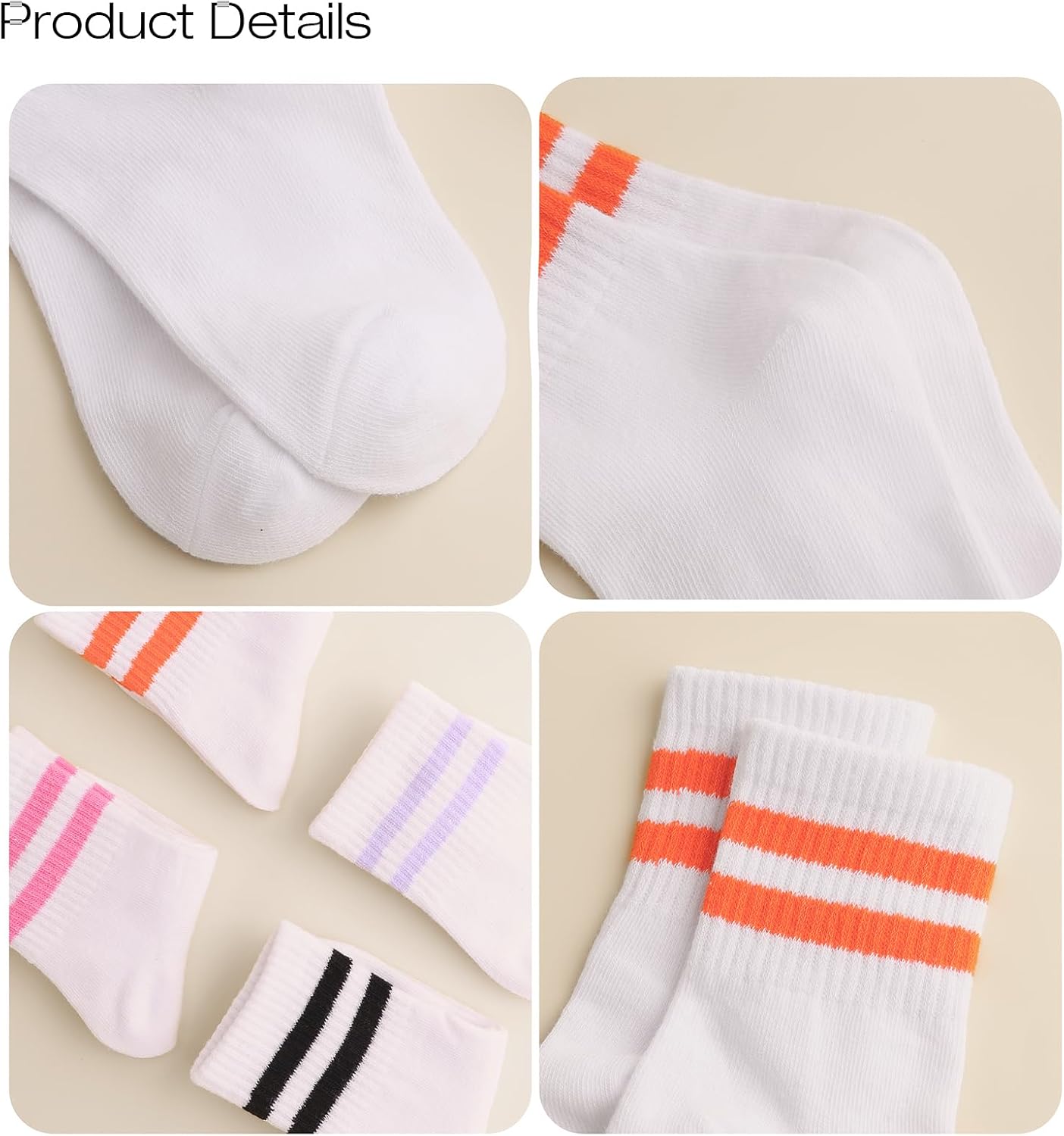 DRESHOW BQUBO Kids Girls Pink White Crew Athletic Sport Cotton Socks with Retro Stripes Heart 4 Pairs for Children 4-10 Years