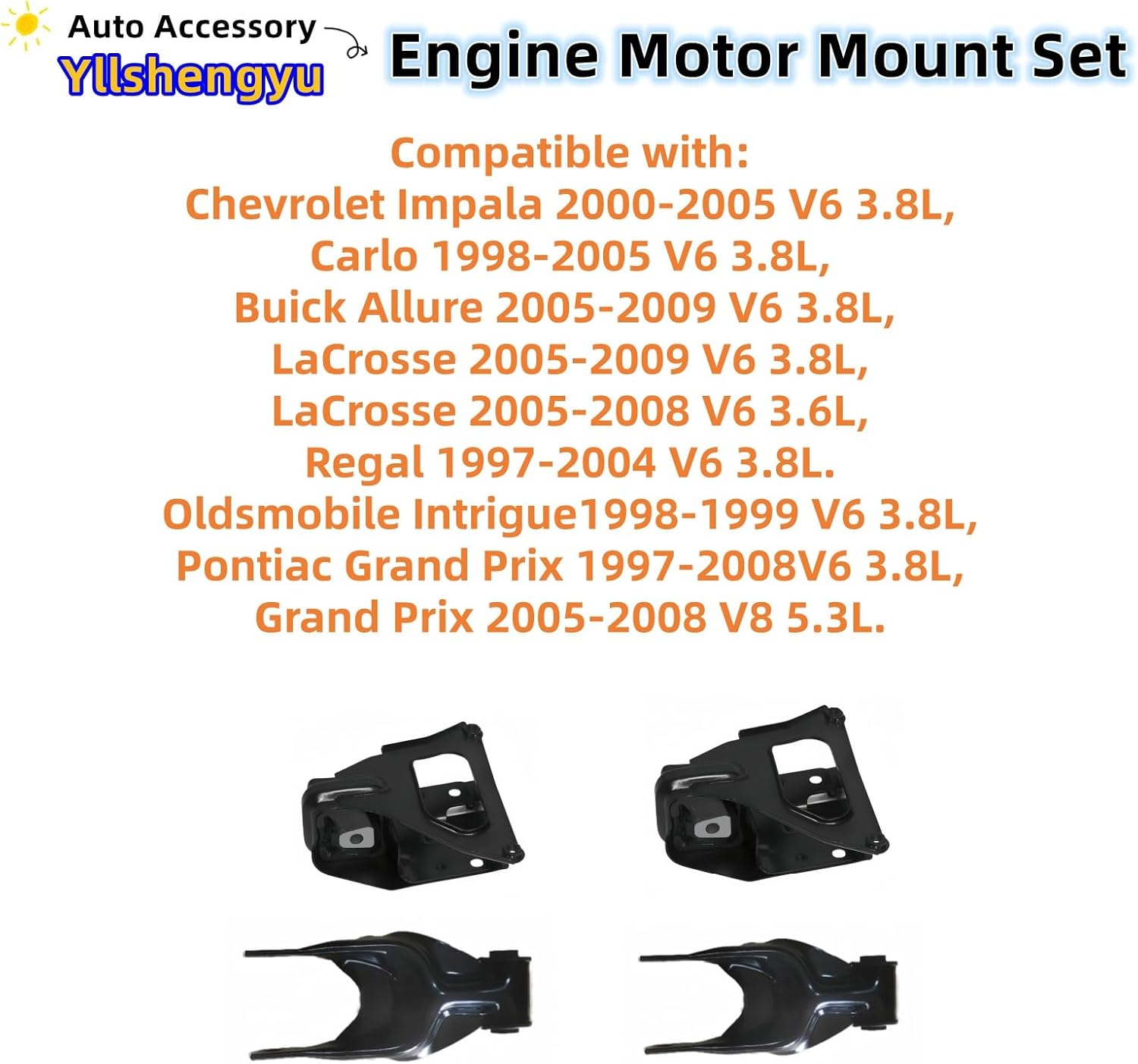 4Pcs Engine Motor & Transmission Mount Kit - Compatible with Multiple 3.8L V6 Models (Impala, Monte Carlo, Lacrosse, Regal, Grand Prix, etc.), Replaces OE A5309 A2866 EM2866 EM3088 3088