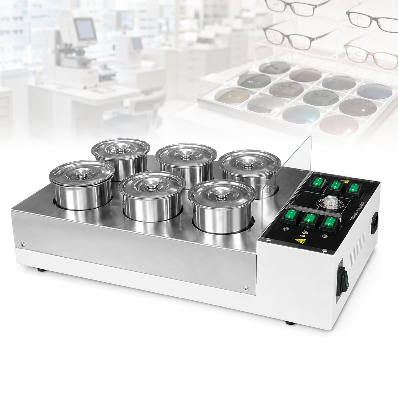YIYIRAN Optical Lens Tinting Machine Equipped, Lens Glasses Tinting Equipment with Adjustable Temperature, Independent Switches & Stainless Steel Heating Cups, for Eyeglasses Processing