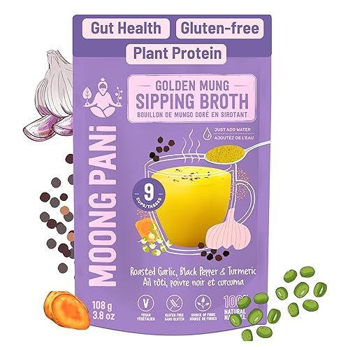 MOONG PANI Caldo de verduras en polvo, sopa vegetal natural baja en sodio (ajo asado y cúrcuma), apto para dieta cetogénica, vegano, alto en fibra y
