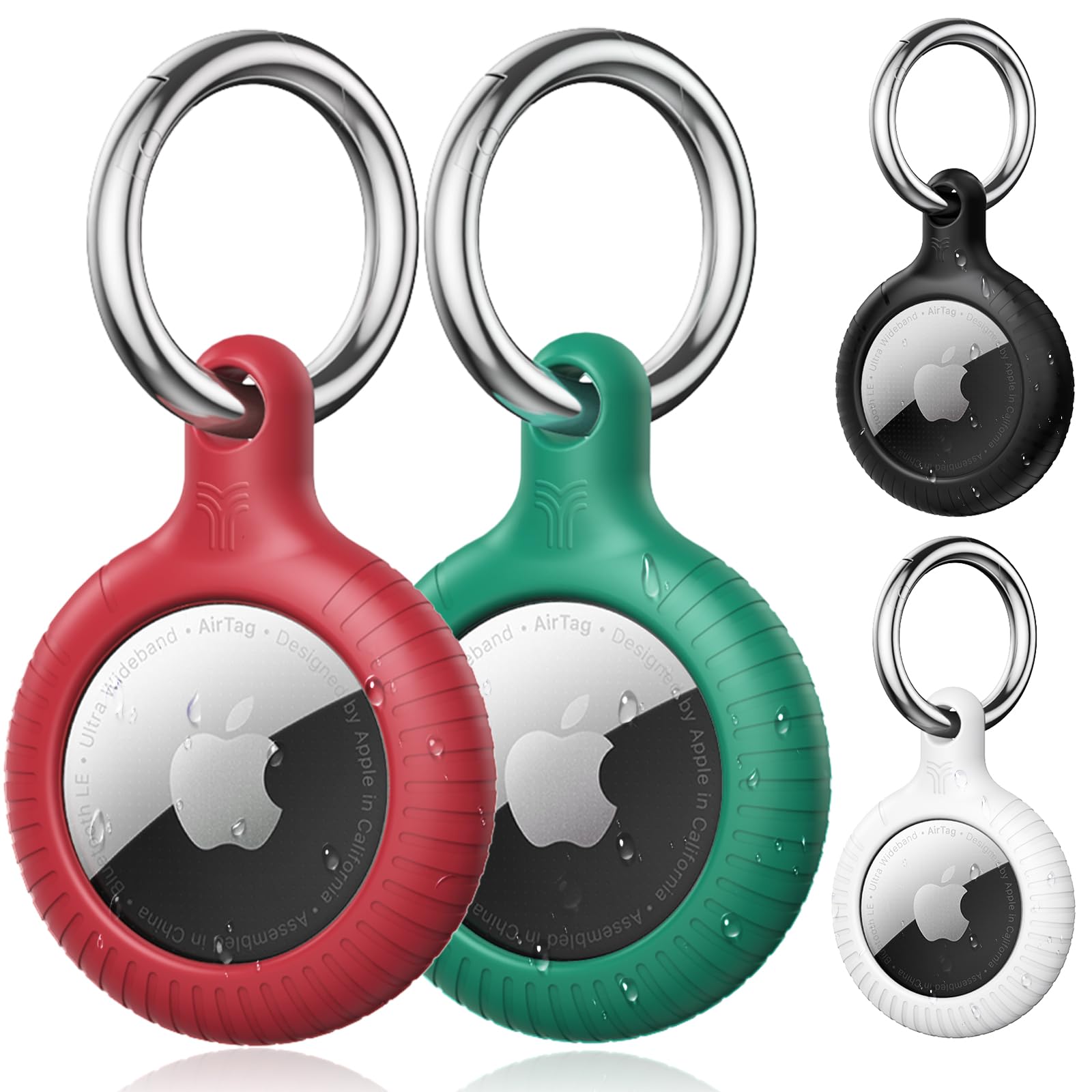 YOSH for Airtag Holder, Airtag Keyring [Twist Lock Design], Integrated Full Cover Anti-Scratch TPU Case 4 Packs, 30mm Metal Spring Keychain for Apple Air Tags 2021, Black & Dark Blue — view 8