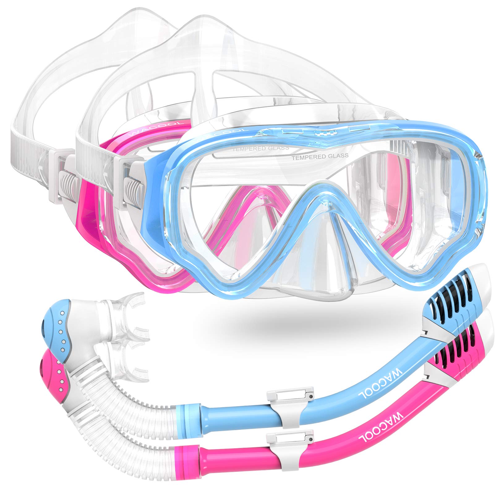 WACOOL Snorkeling Snorkel Diving Scuba Package Set Gear for Kids Youth Junior Anti-Fog Coated Glass with Silicon Mouth Piece Purge Valve and
