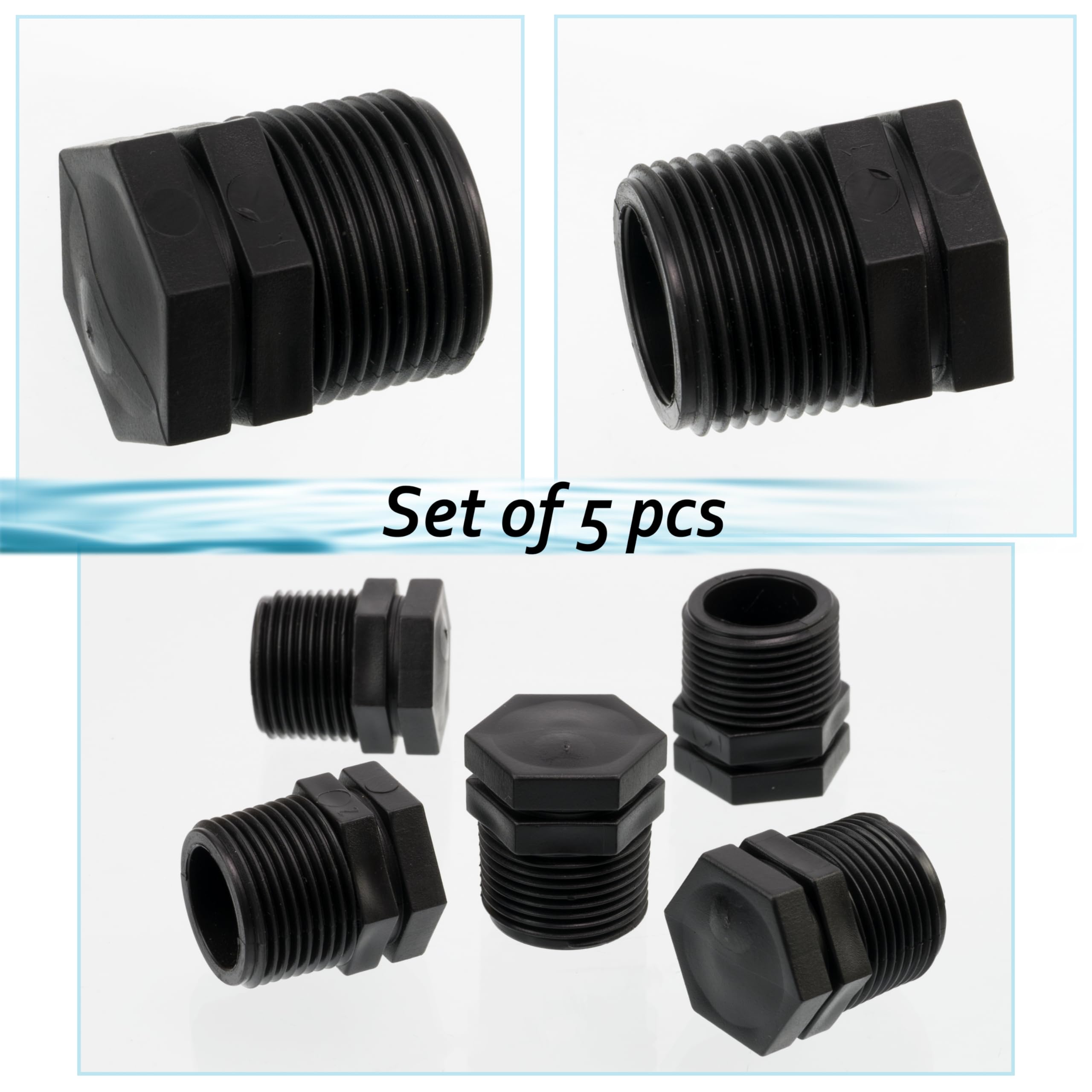 AERZETIX Lot de 5 Bouchons Mâles 3/4" Polyéthylène pour Tuyau d'Arrosage Irrigation Pression Max 10 Bars Noir
