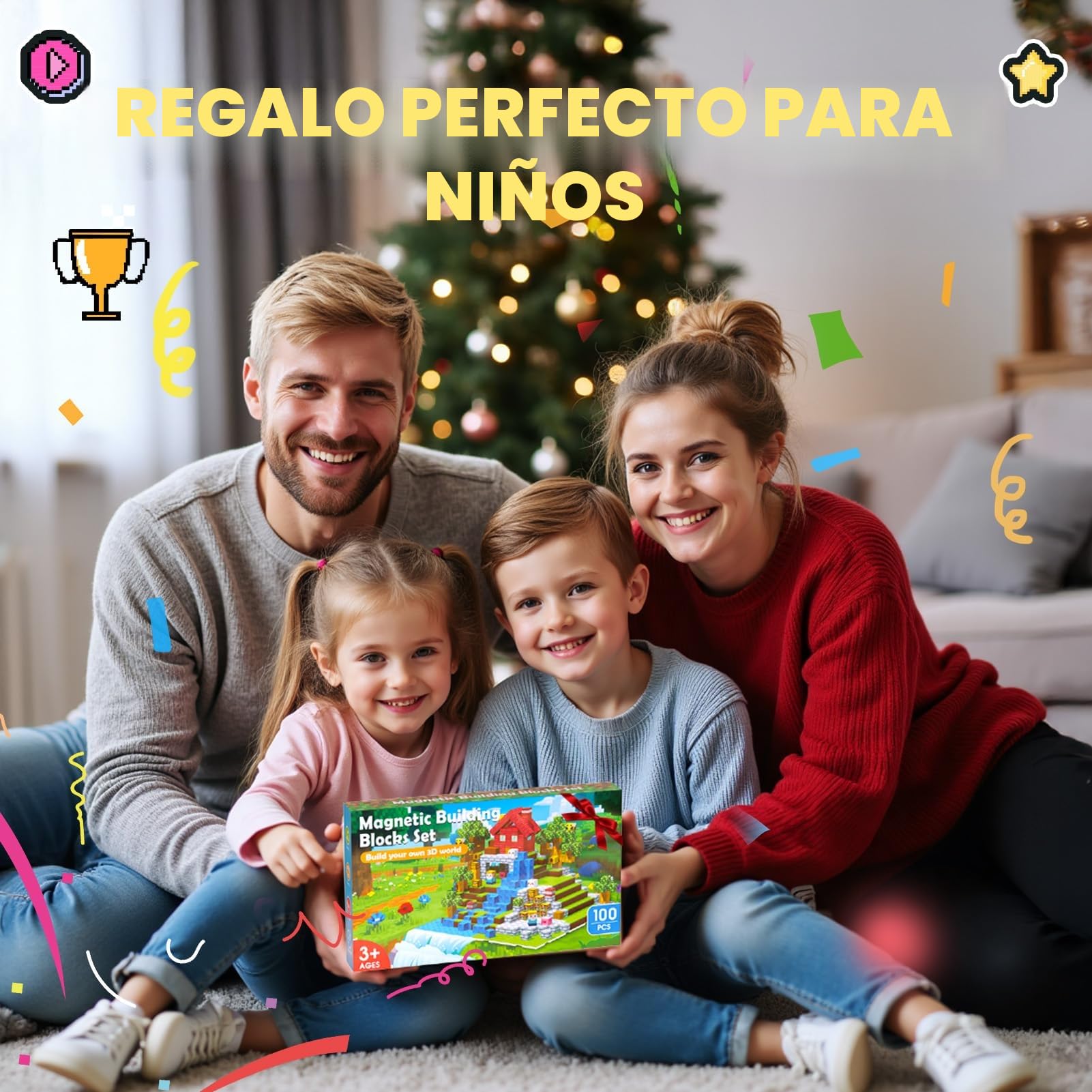 Wootoyz 100 Piezas Cubos Magneticos Bloques, Regalo Niño Niña 3 4 5 6 Años Bloques Magneticos Construccion Niños Juguetes Niño 3-6 Años Regalos de Cumpleaños para Niños