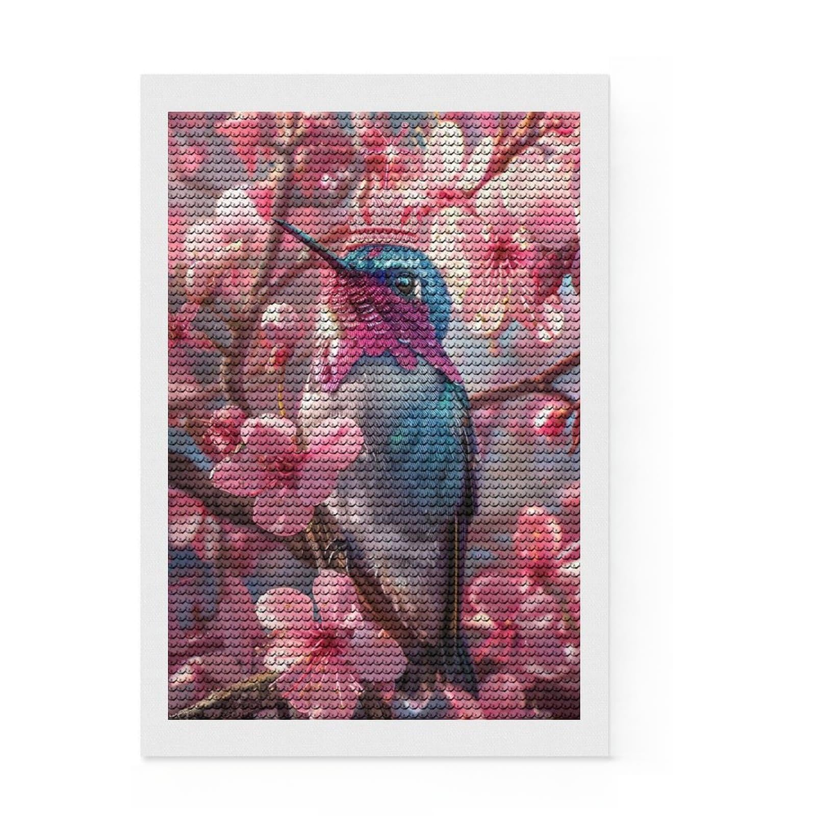 Junmoney Blue Hummingbird Diamond Painting Set 8"x12", Mindful Craft Activity, Sparkling Round Gems, Living Room Decor, Birthday Gift