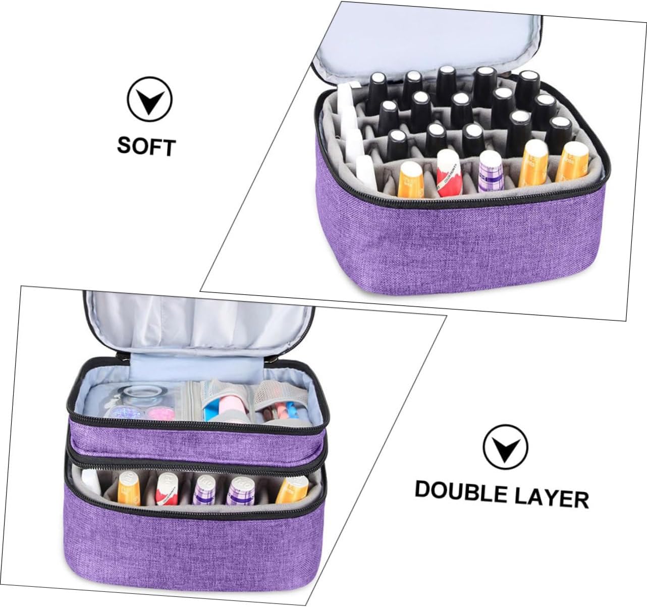 Essential Oils Pouch Handle Nail Polish Holder for Bottles Removable Base Double Design Capacity Makeup Storage Bag