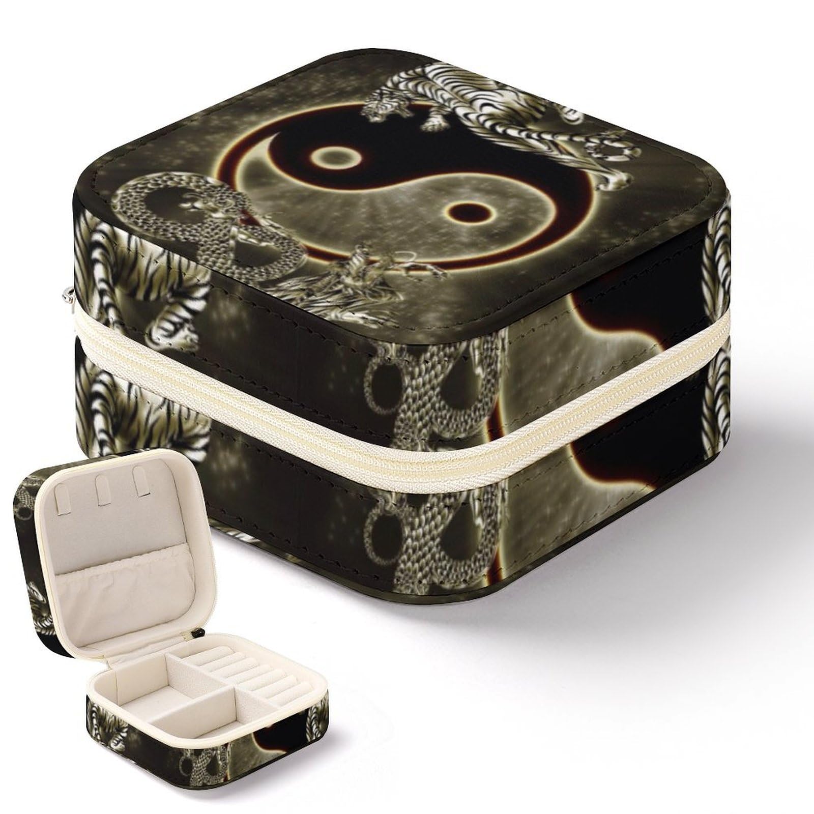 Yin Yang Dragons Tiger Small Jewelry Box,Portable Travel Jewelry Case, for Women And Girls Earring Rings Necklace Bracelets Accessories