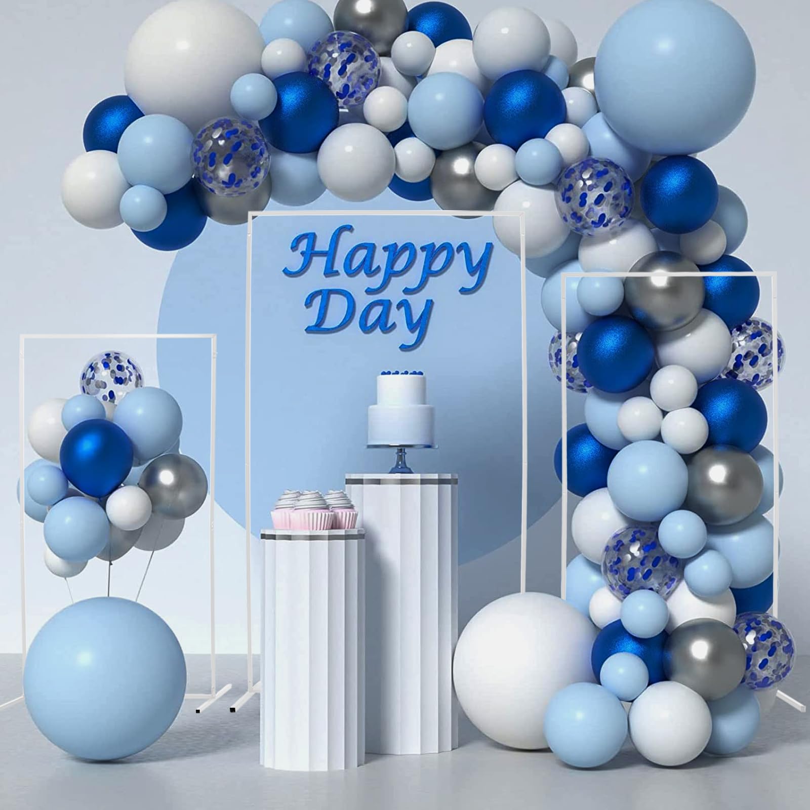 Ballonständer, Hochzeitsständer, Metall Ballonbogen Ständer, Luftballon Bogen Gestell, Hochzeitsbogen, Traubogen Hochzeit, Hochzeitskulissenständer (Weiß 1,1*0,495*2,2m 0,95*0,495*1,9m 0,8*0,45*1,6m)