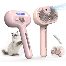 Pet Grooming Brush with Electronic Mist Spray - Gentle Deshedding Tool for Cats & Dogs, Reduces Shedding, Easy to Use, Soft Bristles, Promotes Healthy Coat- with a hair smoothing comb-Red