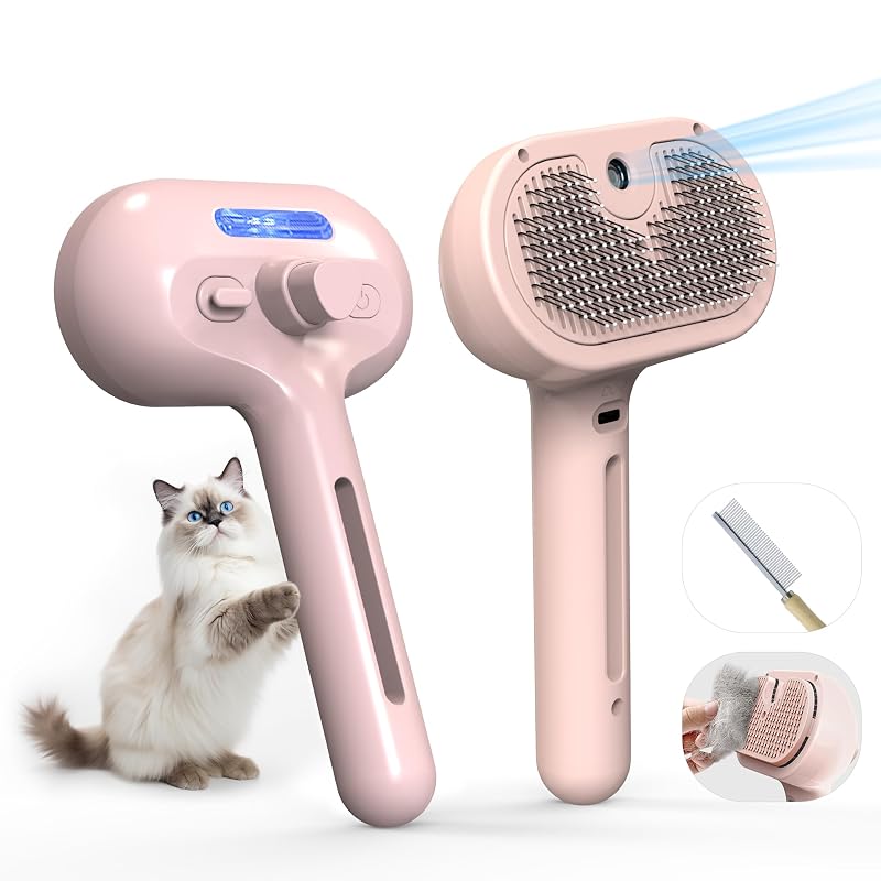 Escova para Gatos e Cães com Névoa Eletrônica e Cerdas de Nylon Eilimy, Red