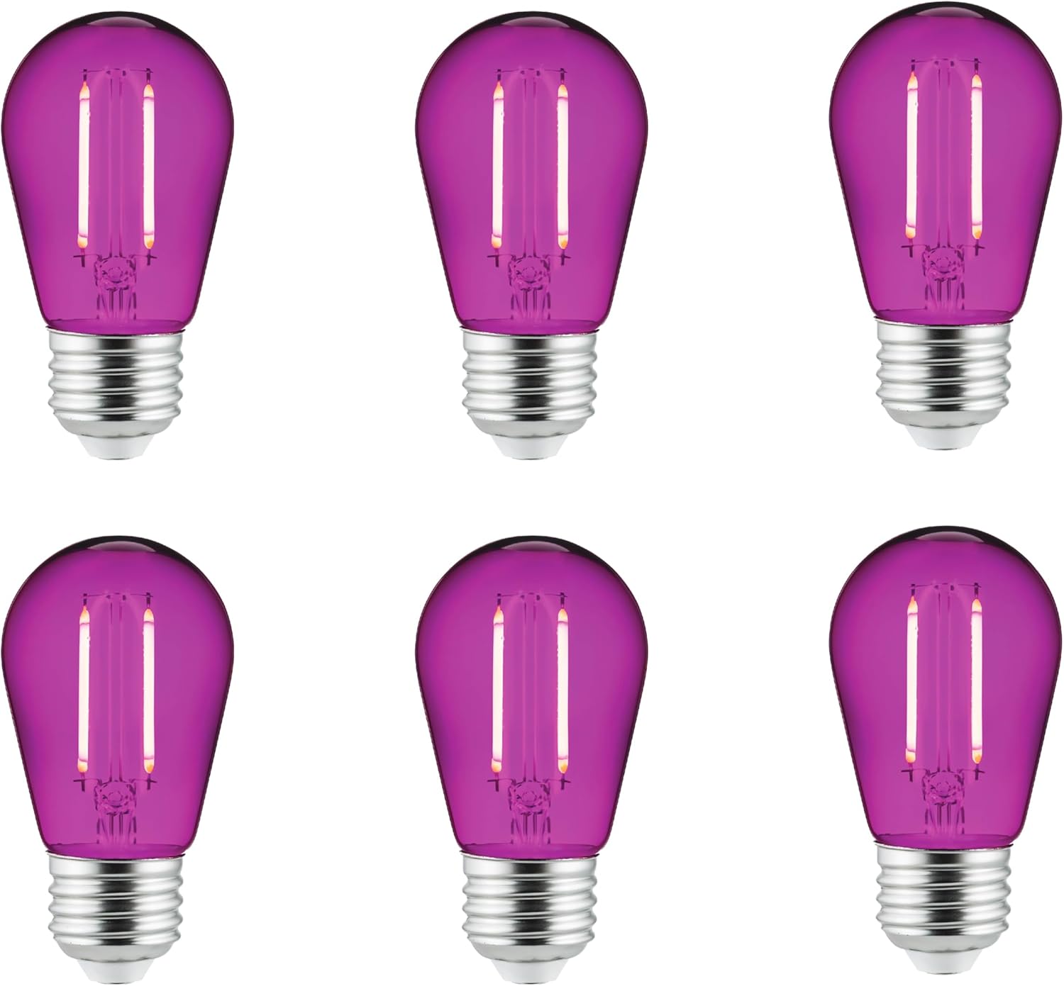 Sunlite LED S14 String Light Bulb, 2 Watts (25W Equivalent), Medium E26 Base, Party Decoration, Holiday Lighting, Transparent, Dimmable, UL Listed, Purple, 6 Count
