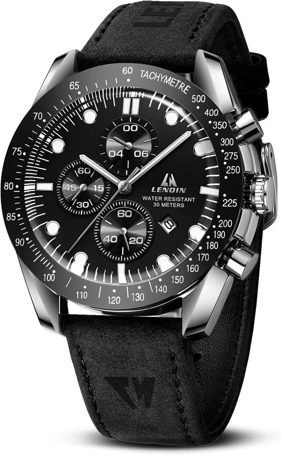 LN LENQIN Men’s Analogue Quartz Watch Waterproof 30 m with Date – Fashionable Leather Work Watch