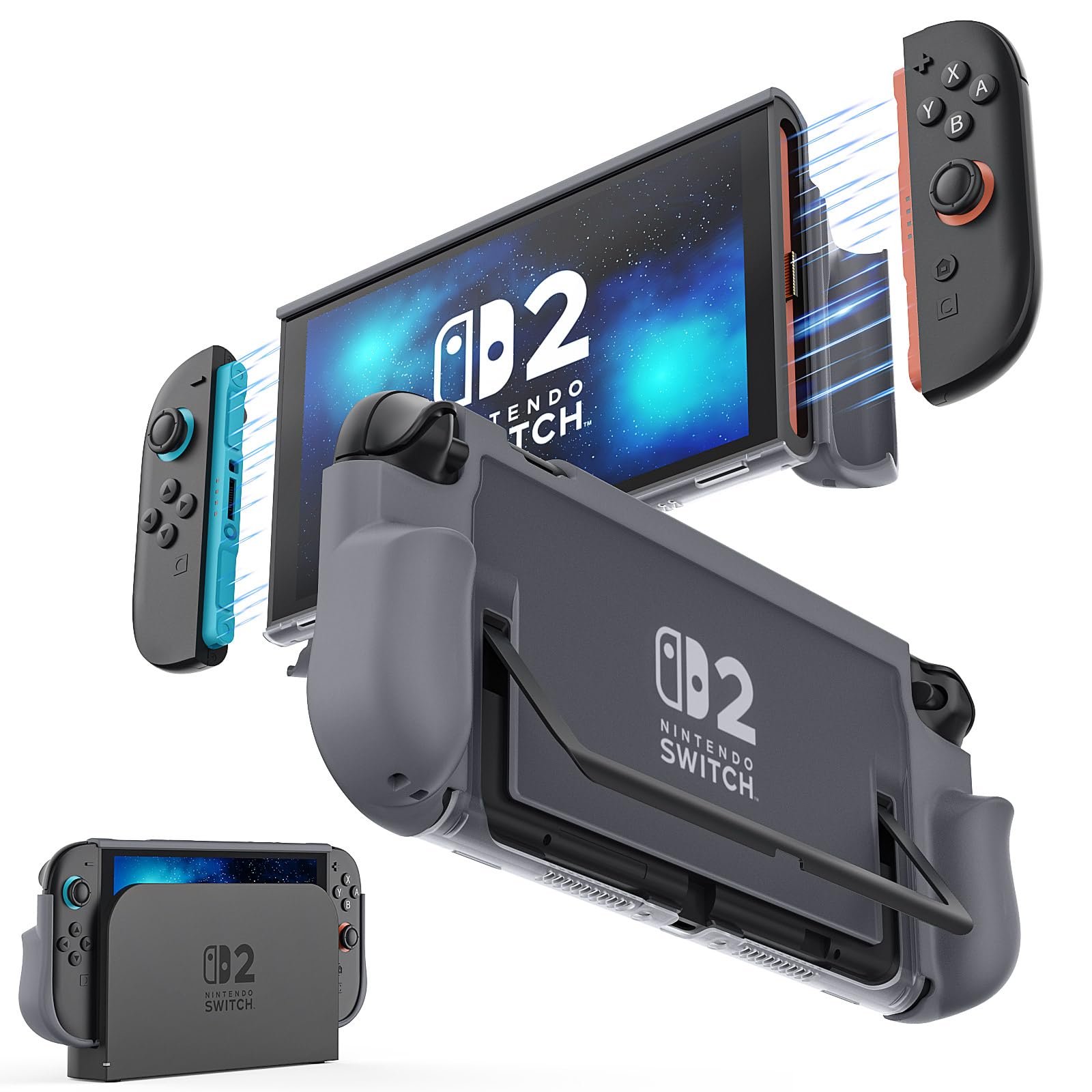 MoKo Custodia Protettiva per Nintendo Switch 2 (2025) – Dockable Cover con Joy-Con a Sgancio Rapido, Telaio in TPU e Schienale in PC, Resistente a Graffi e Urti, Grigio