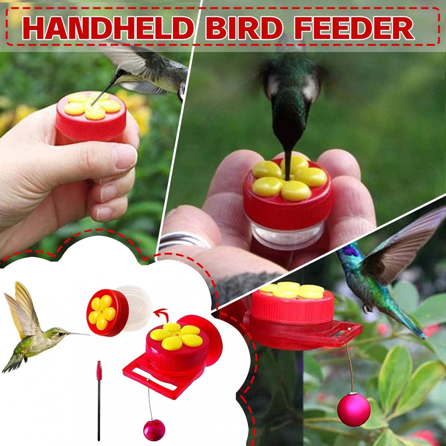 Handheld Hummingbird Feeders with Suction Cup, Multifunctional Mini Hummingbird Feeder with Perches for Outdoors, Kit Includes Cleaning Brush Red 1PC