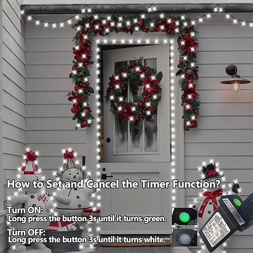 Miniatura 4 de QITONG 500 luces LED blancas de Navidad de 165 pies, tira de luces impermeables para exteriores con 8 modos, cable verde, enchufable, luz