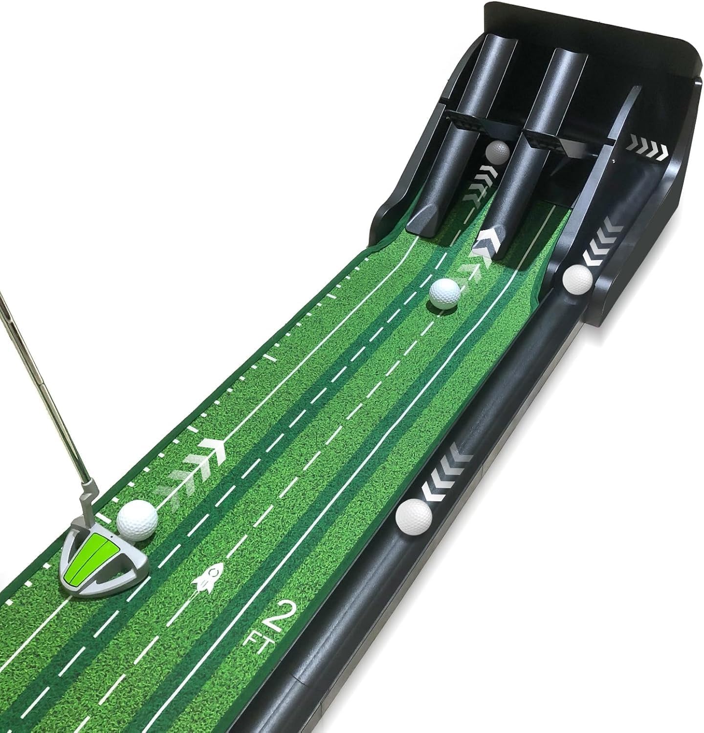 KOFULL Golf Putting Matte mit Ball rücklauf Puttingmatte für den Innenbereich, Pisten-Design, Übungsspiel für Zuhause, Büro, drinnen und draußen