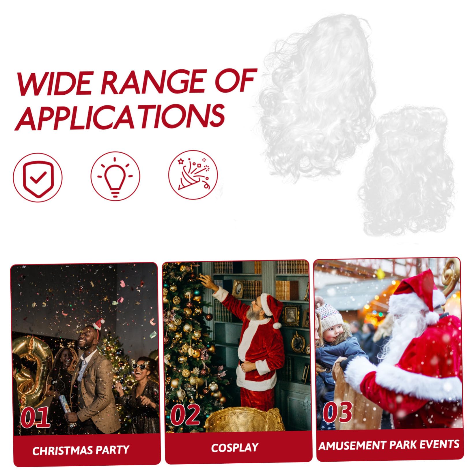 Santa Claus Biały Cosplay z Długą Sztuczną Brodą Brwiami i Peruką Bezpieczny Materiał Komplet Przyjęcia i Halloween