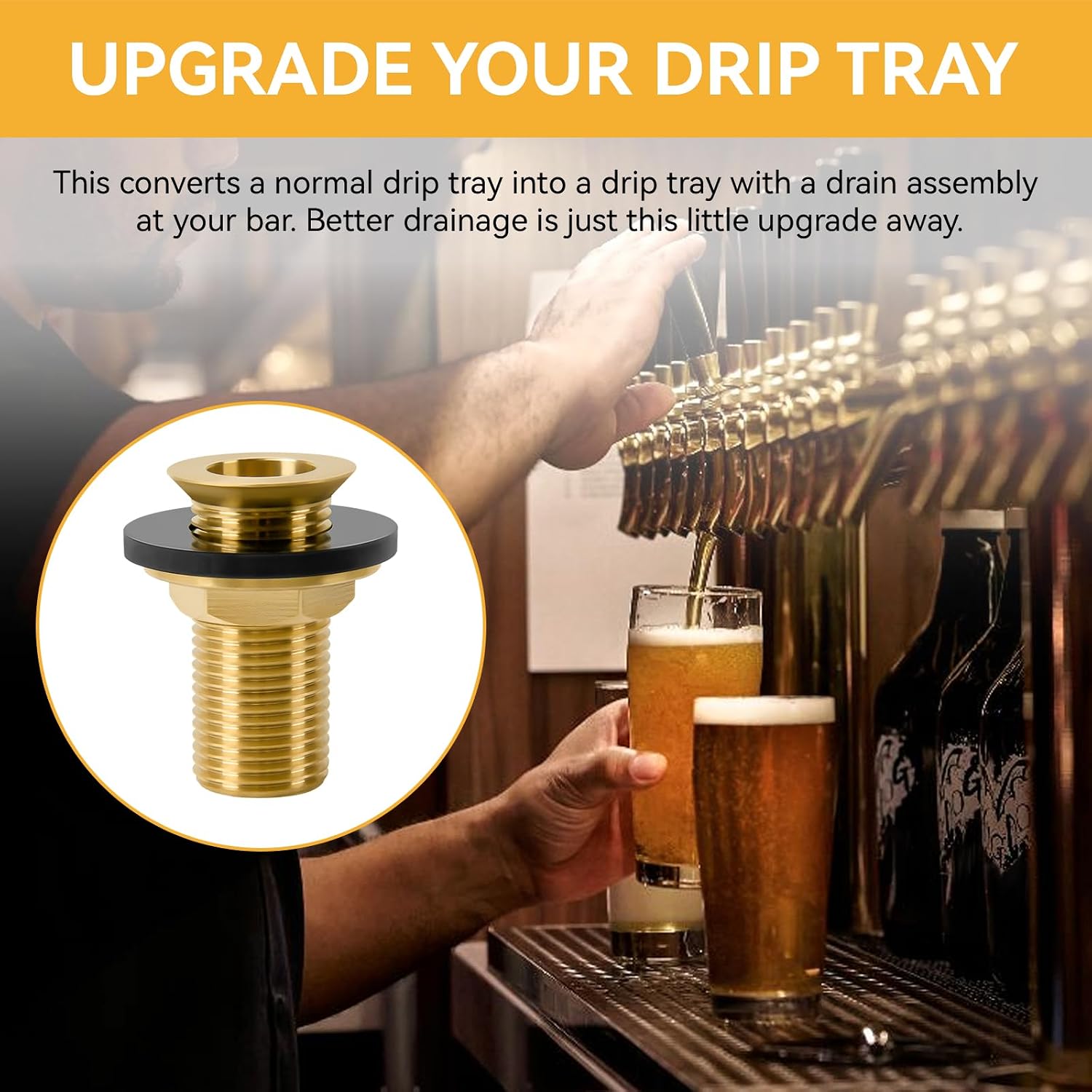Drip Tray Drain Assembly with 1/2" NPT Outlet for Kegerator