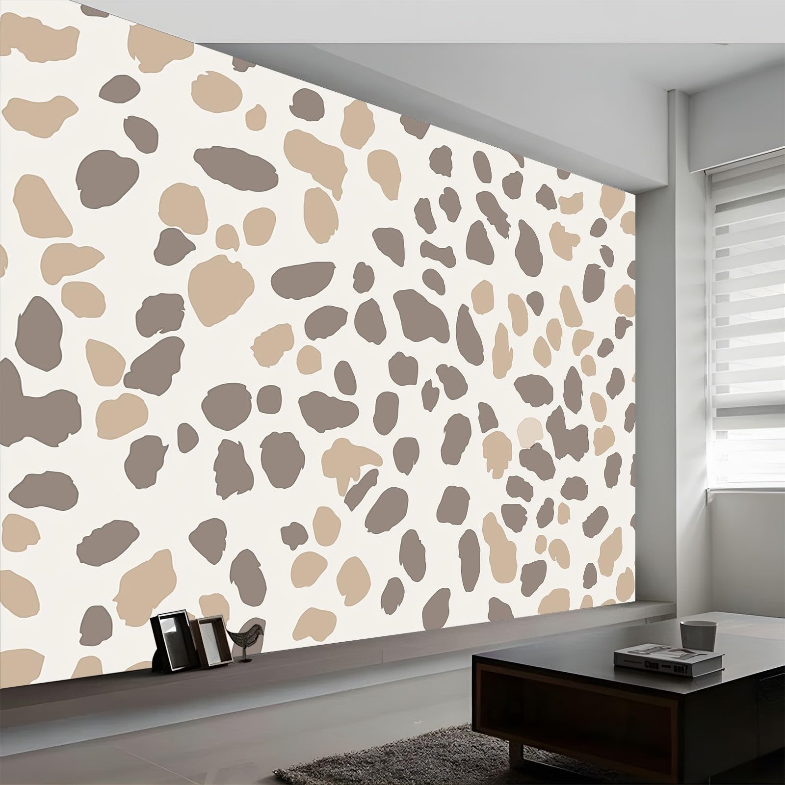 Fototapeta 400 x 280 cm prosty nadruk w panterkę nowoczesny wystrój ściany gigantyczny plakat z włókniny dekoracja ścienna do salonu sypialni, kremowa