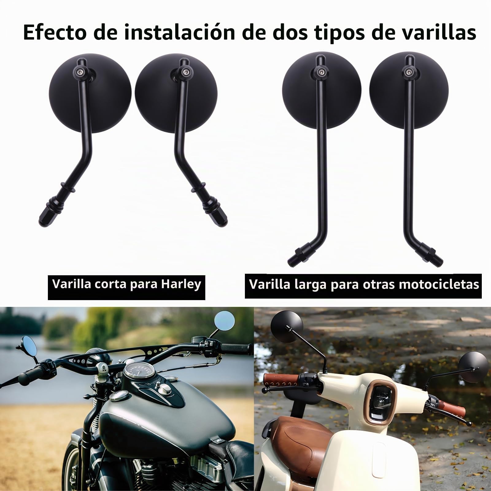 DREAMIZER Espejos Retrovisores Redondos de 3'', CNC 8mm y 10 mm Espejo Retrovisor Universal Compatible con Harley Sportster 883 1200 Softail Dyna Cafe Racer Cruiser Chopper Bobber Scooter E-Bikes