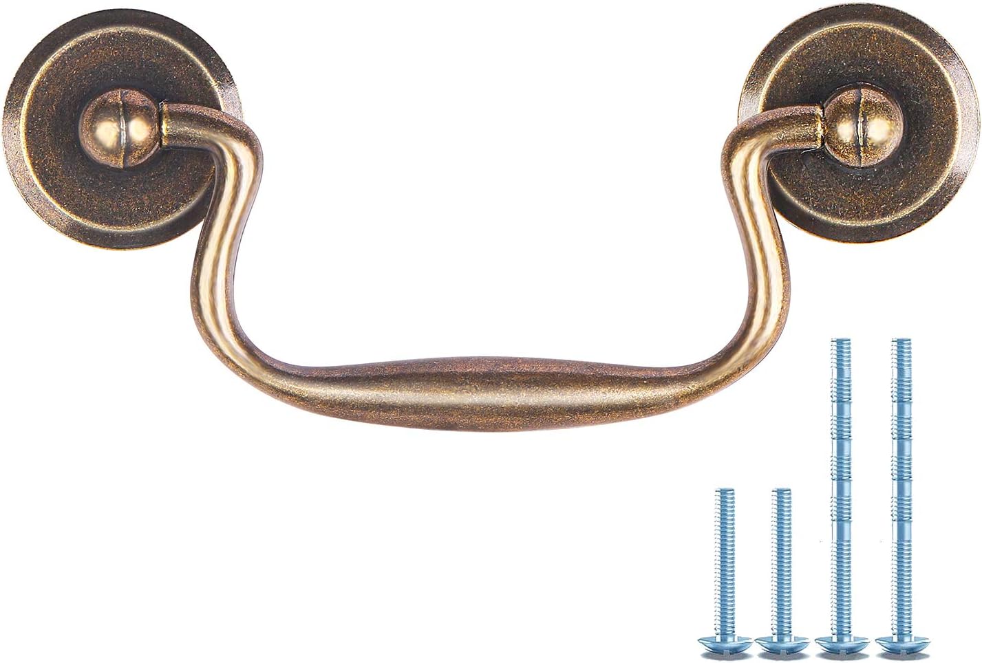 4 Pack 2 3/4" C-C Bail Drawer Pull Drop Swing Dresser Handles Hanging Pulls Cabinet Knobs Pull Antique Bronze Antique Brass Swan Neck Bail Pulls Hardware 70 mm 2.75" Hole Center image 2