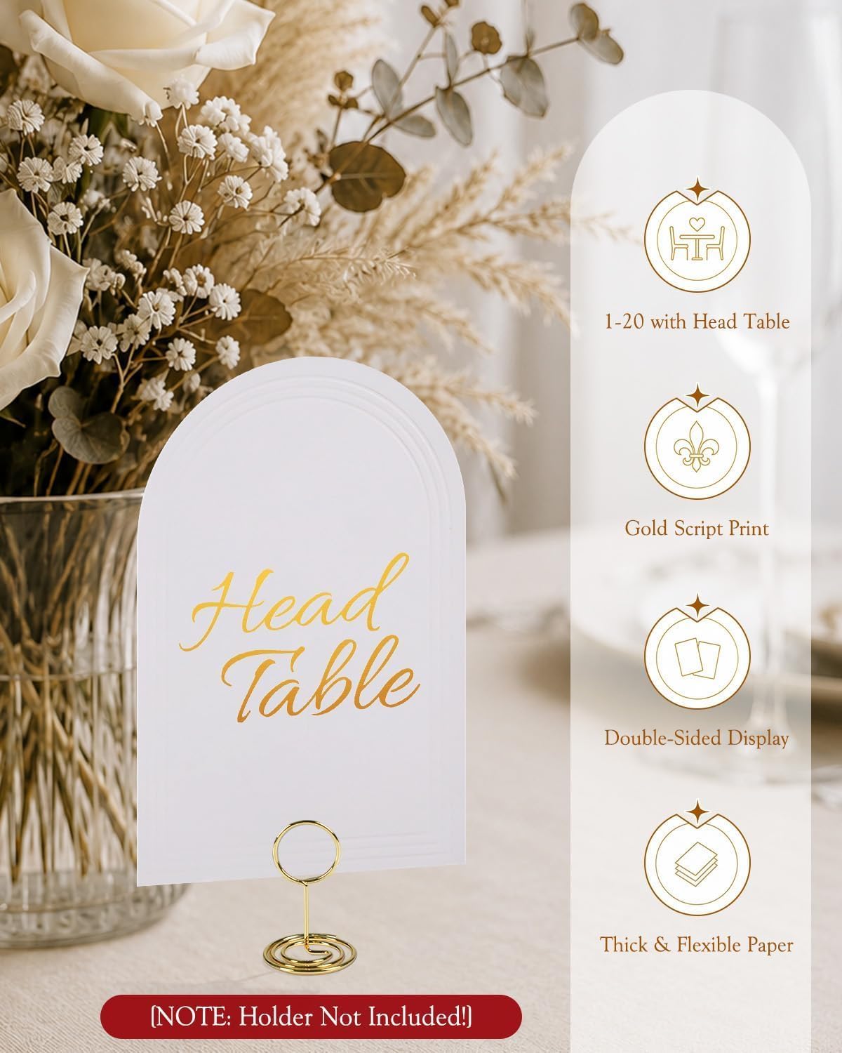 Uniclife Arch Wedding Table Numbers 1-20 with Head Table Double Sided Signs