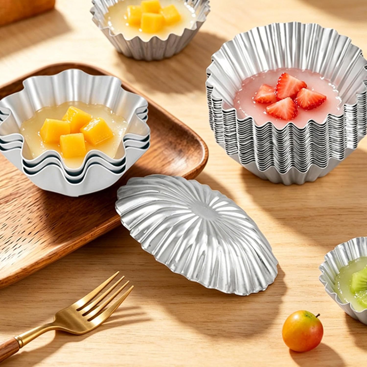10Pcs Aluminum Round Eggs Tarts with Waves Edges Flower Cake Pan Ensaymada Molder for Even Heat Distribution Flower Cake Pan