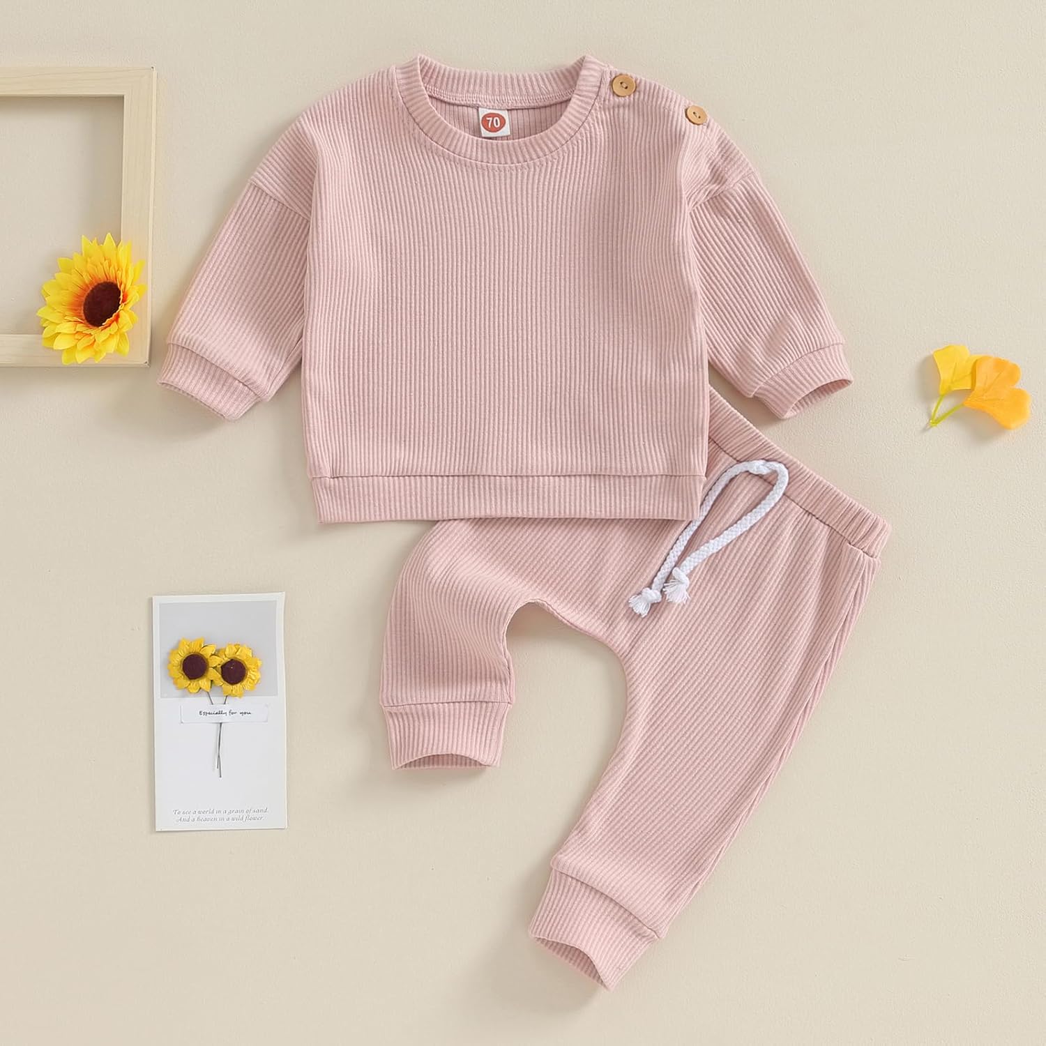 fhutpw Toddler Baby Girls Fall Clothes Solid Color Long Sleeve Sweatshirt Tops Casual Pants Infant Winter Outfits 0-3T