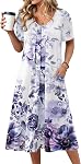Zeagoo Summer Dress for Women 2026 Casual Floral Sundress with Pockets V Neck Pleated Short Sleeve Beach Vacation Dress