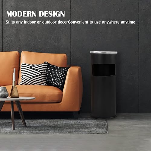 Vista 24 de Bote de basura para exteriores, contenedor de basura redondo de acero inoxidable con cubo interior extraíble para eliminación, contenedor de basura