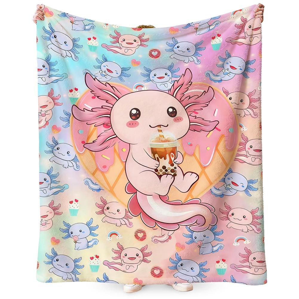 FCXVXCL Axolotl Blanket Flannel Blankets Cute Cartoon Anime Quilts Throws for Kids Couch Bed Lounging Decoration Perfect for Sleepovers Camping