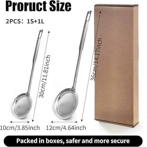 Miniatura 4 de Cuchara coladora de acero inoxidable de malla fina, tamiz de malla fina con mango largo, cuchara espumadera de acero inoxidable, accesorio de cocina