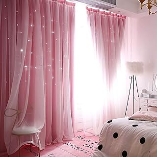 ZTHOME Cortinas opacas pesadas de doble capa con diseño de estrellas, superposición de tul, decoración del hogar, degradado, para guardería, aislamiento térmico, para habitación de bebé, 59.1 x 98.5