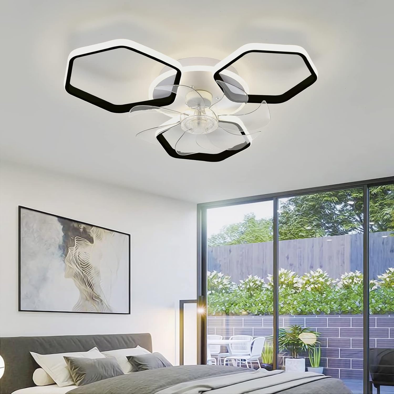 YUEGOO Ceiling Fans with Lamps,Silent Winter and Summer Function Ceiling Fan with Light and Remote Control Bedroom 6 Speed Dimmable Ceiling Fan with Timer/a/60Cm-Black