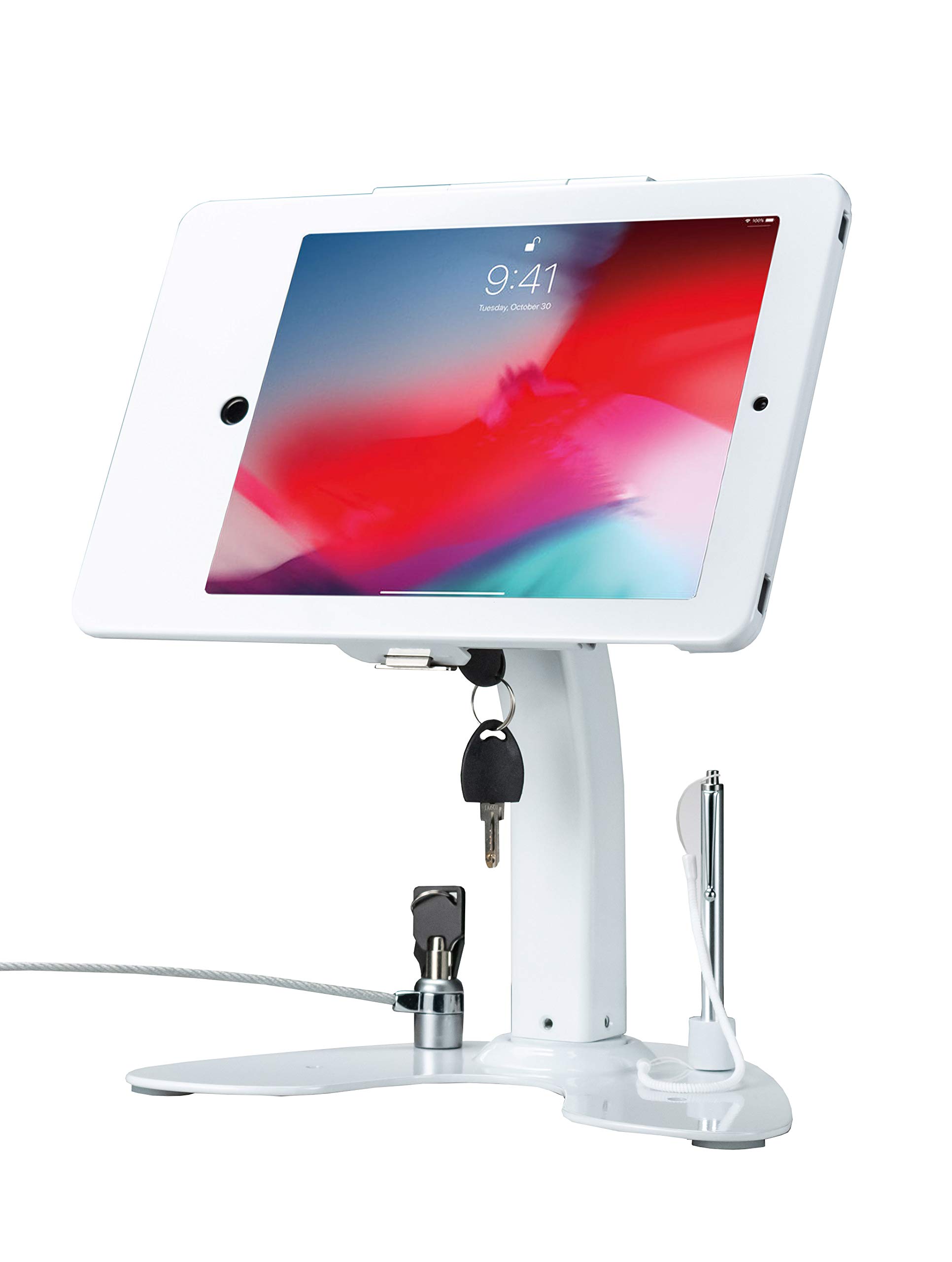 Dual Kiosk Stand – CTA Security Stand with Locking Case, Cable, Stylus, and Tether for iPad Gen. 5-6, Air 1-2, and Pro 9.7” - White (PAD-ASKW)