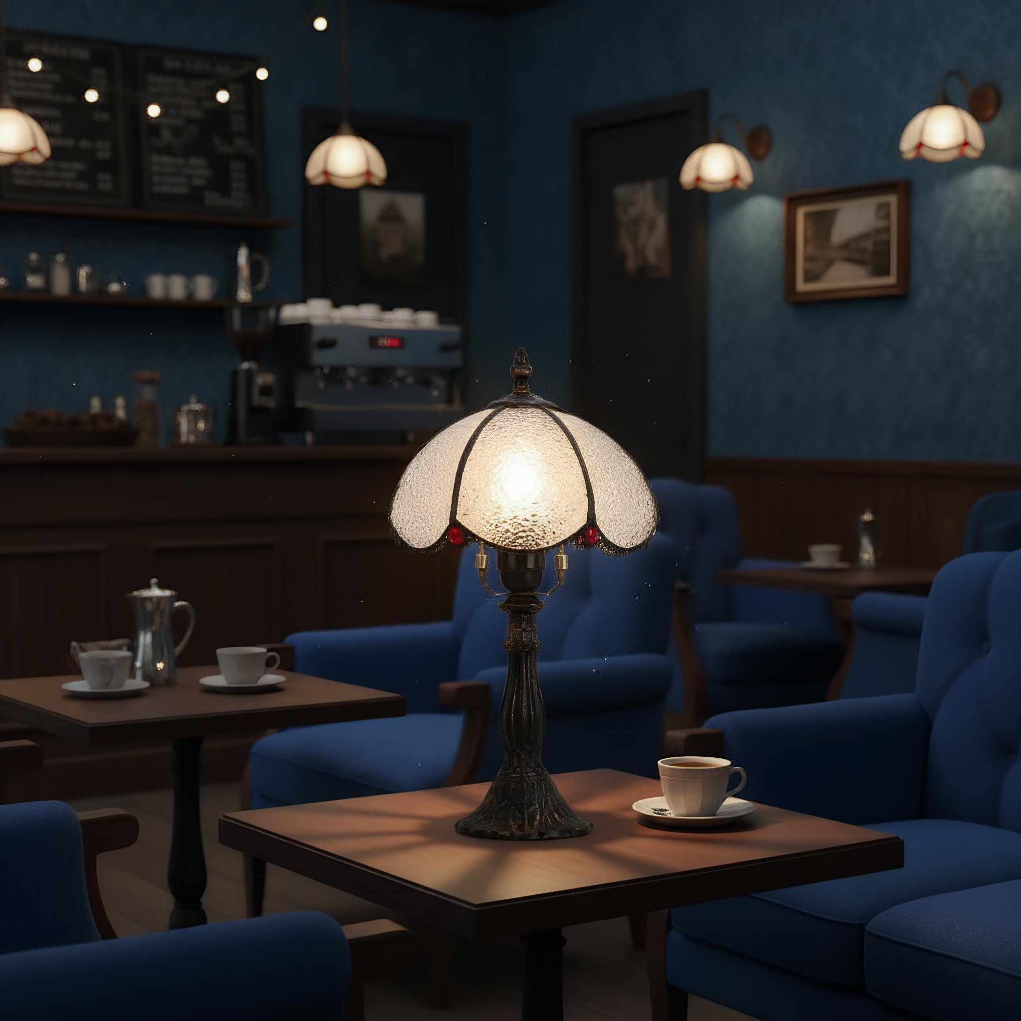 BARCELONA LED Lámpara de Mesa Candice Estilo Tiffany con Pantalla de Cristal Burbuja, Diseño Retro e Industrial, Clásico y Elegante para Sala de Estar, Dormitorio o Mesita de Noche, Vidrio Artesanal